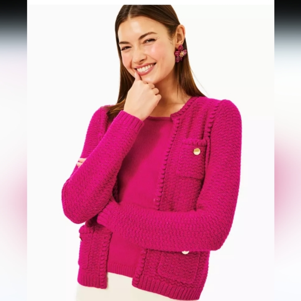 Lilly Pulitzer Kenton Pink Metallic Women's Cardigan Size XL New - Picture 4 of 8